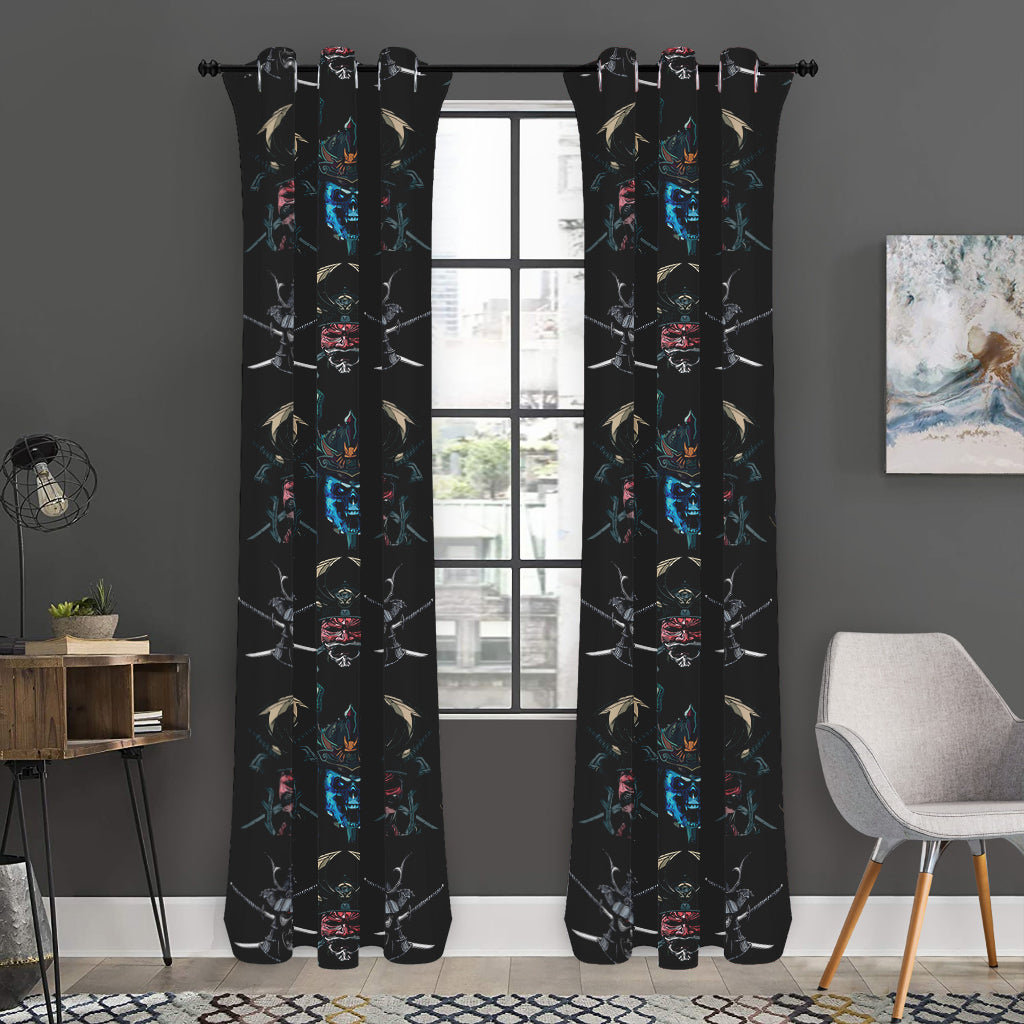 Ghost Samurai Mask Pattern Print Curtain
