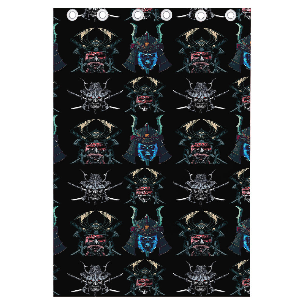 Ghost Samurai Mask Pattern Print Curtain