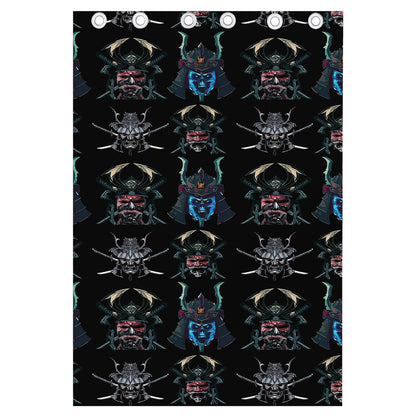 Ghost Samurai Mask Pattern Print Curtain