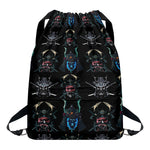 Ghost Samurai Mask Pattern Print Drawstring Backpack