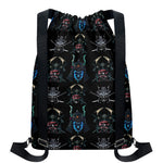 Ghost Samurai Mask Pattern Print Drawstring Backpack