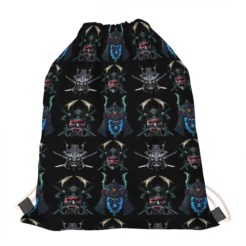 Ghost Samurai Mask Pattern Print Drawstring Bag