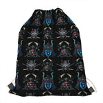 Ghost Samurai Mask Pattern Print Drawstring Bag