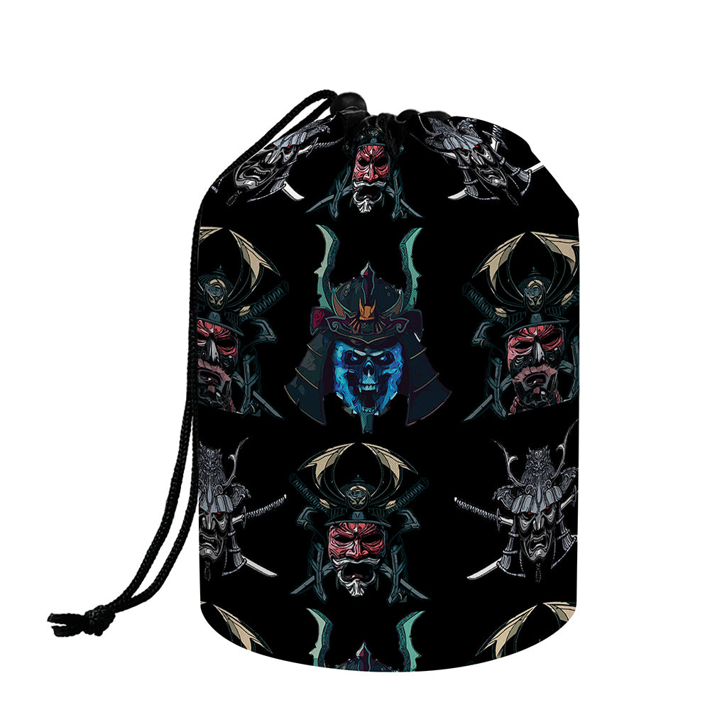 Ghost Samurai Mask Pattern Print Drawstring Makeup Bag