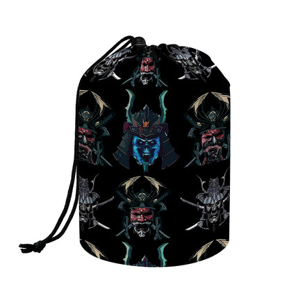 Ghost Samurai Mask Pattern Print Drawstring Makeup Bag