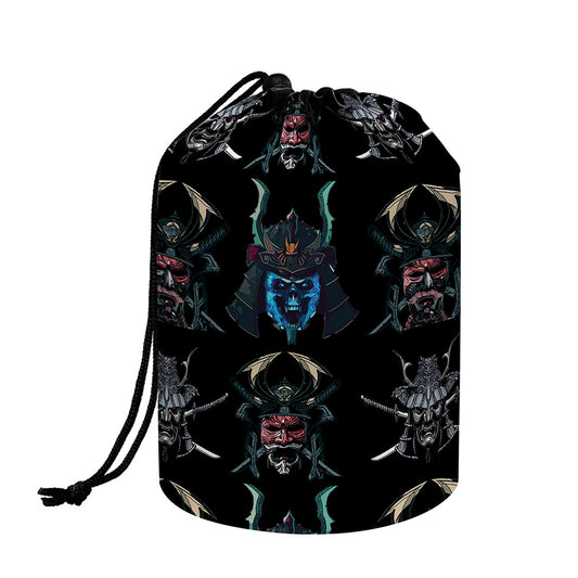 Ghost Samurai Mask Pattern Print Drawstring Makeup Bag