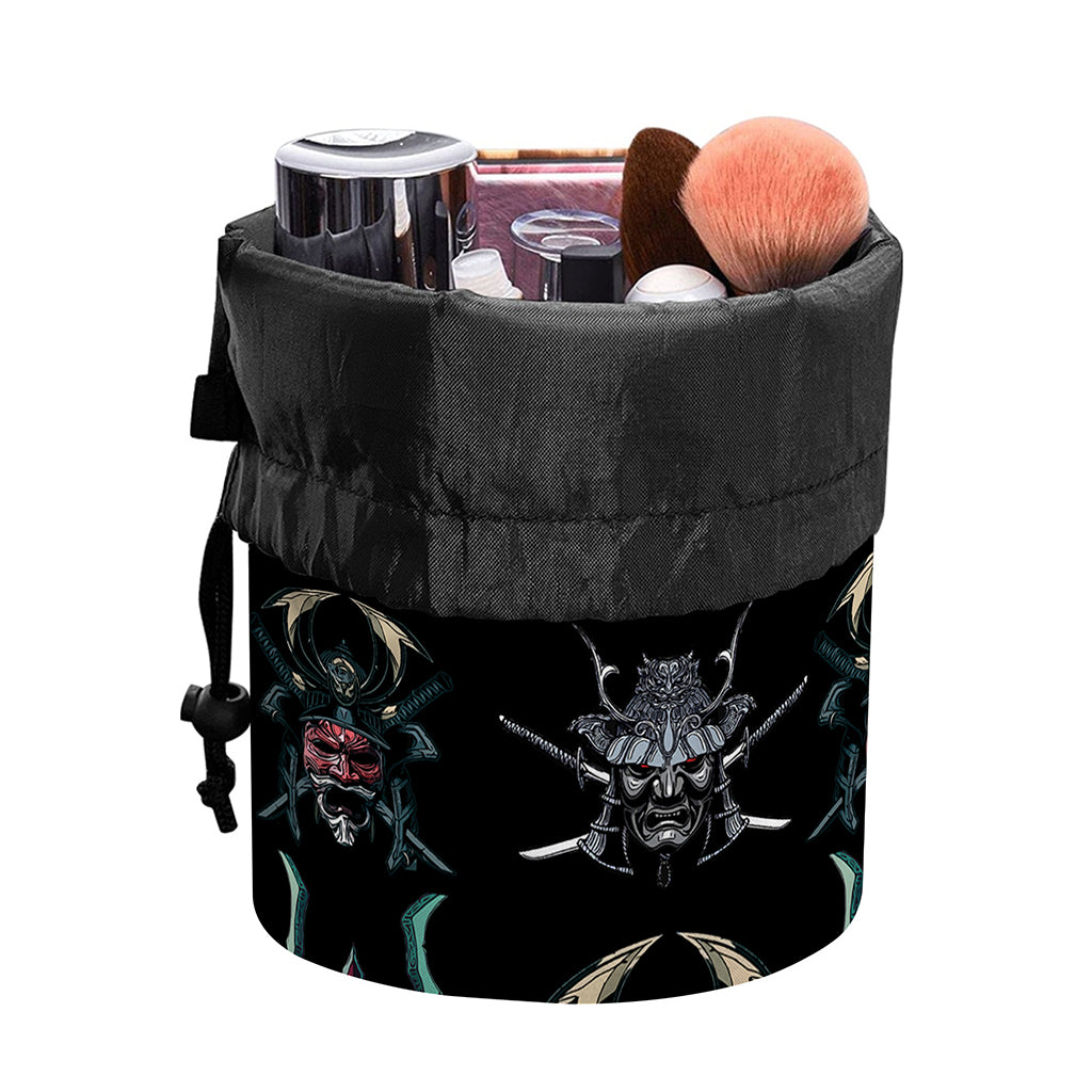 Ghost Samurai Mask Pattern Print Drawstring Makeup Bag