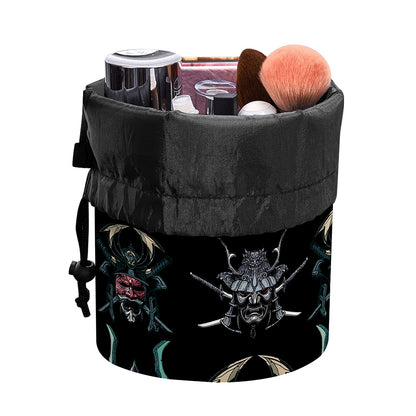 Ghost Samurai Mask Pattern Print Drawstring Makeup Bag