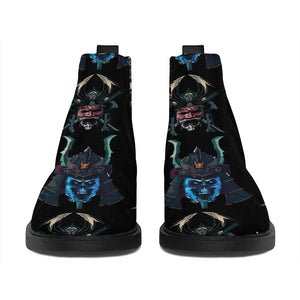 Ghost Samurai Mask Pattern Print Flat Ankle Boots