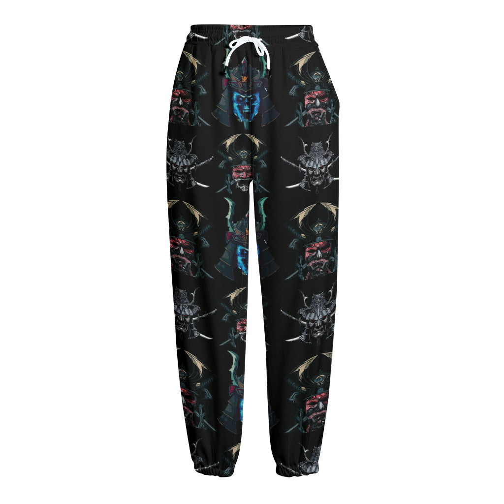 Ghost Samurai Mask Pattern Print Fleece Lined Knit Pants