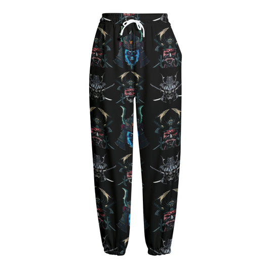 Ghost Samurai Mask Pattern Print Fleece Lined Knit Pants