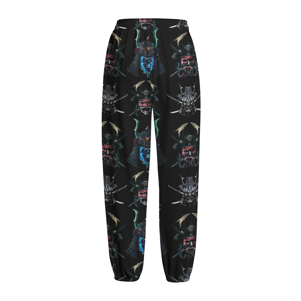 Ghost Samurai Mask Pattern Print Fleece Lined Knit Pants