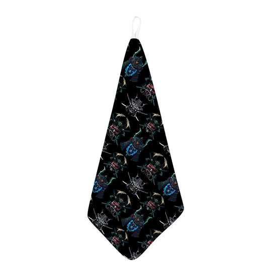 Ghost Samurai Mask Pattern Print Hand Towel