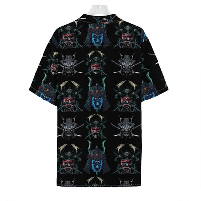Ghost Samurai Mask Pattern Print Hawaiian Shirt