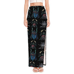 Ghost Samurai Mask Pattern Print High Slit Maxi Skirt