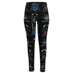 Ghost Samurai Mask Pattern Print High-Waisted Pocket Leggings