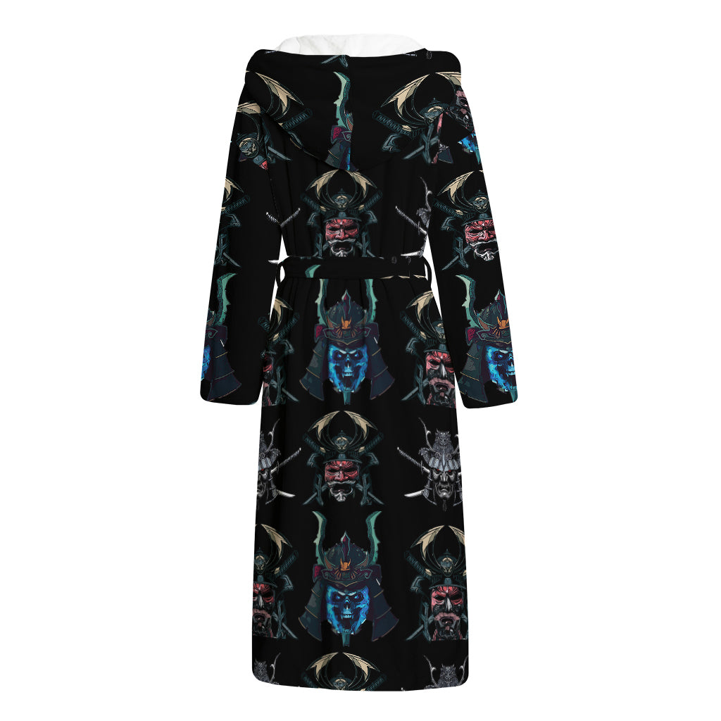 Ghost Samurai Mask Pattern Print Hooded Bathrobe