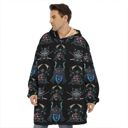 Ghost Samurai Mask Pattern Print Hoodie Blanket