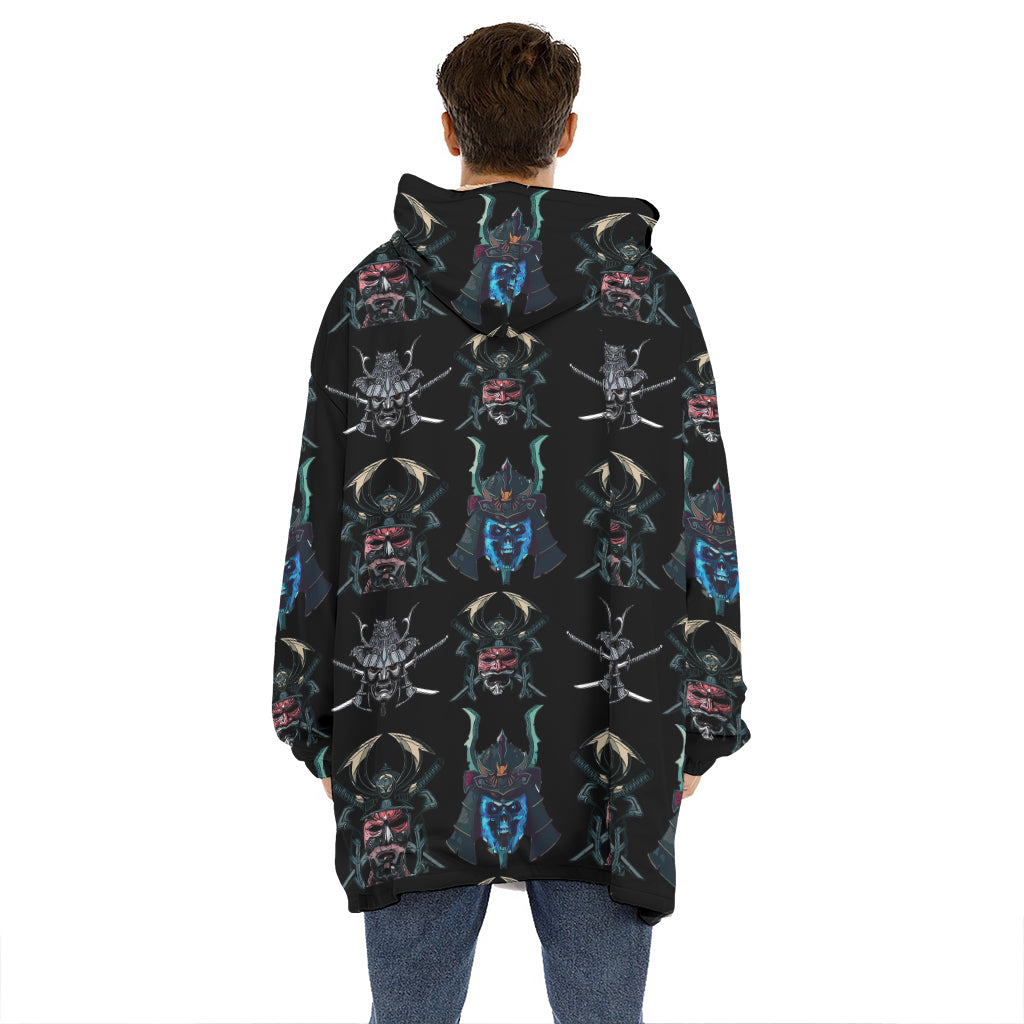 Ghost Samurai Mask Pattern Print Hoodie Blanket