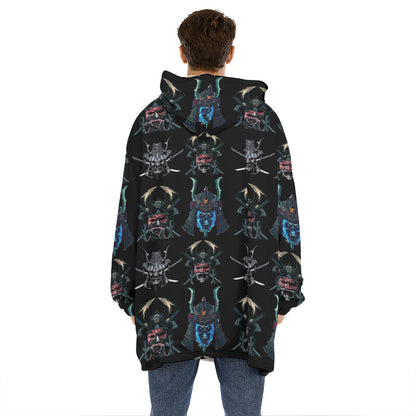Ghost Samurai Mask Pattern Print Hoodie Blanket