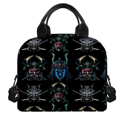 Ghost Samurai Mask Pattern Print Insulated Lunch Bag