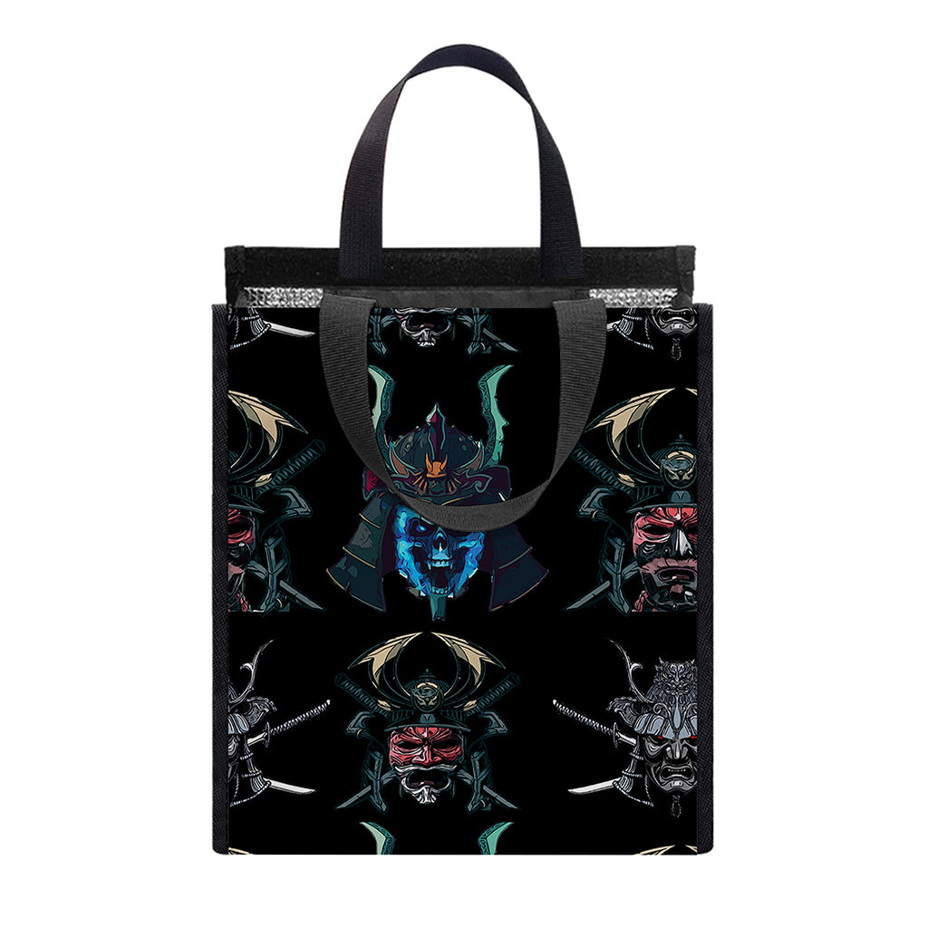 Ghost Samurai Mask Pattern Print Insulated Lunch Tote