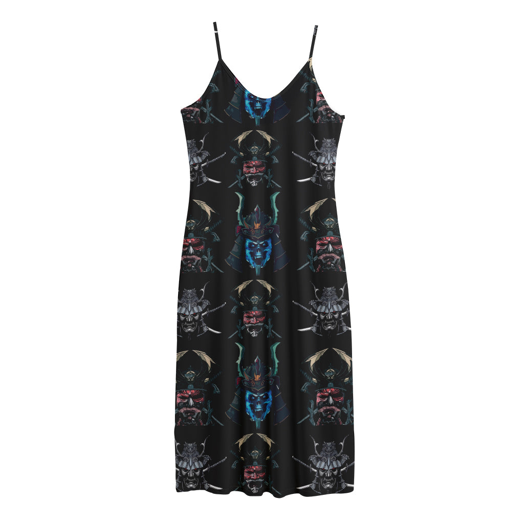 Ghost Samurai Mask Pattern Print Jersey Midi Cami Dress