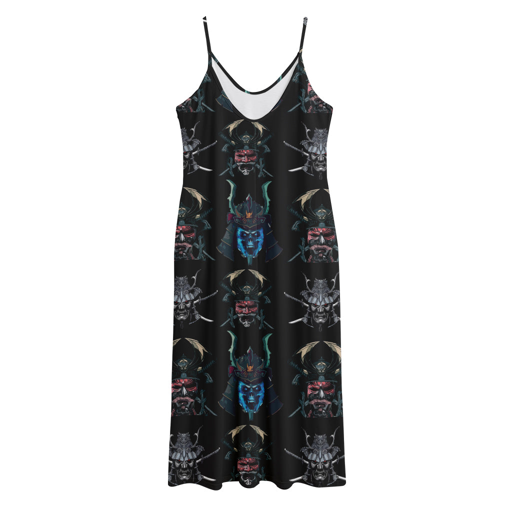 Ghost Samurai Mask Pattern Print Jersey Midi Cami Dress