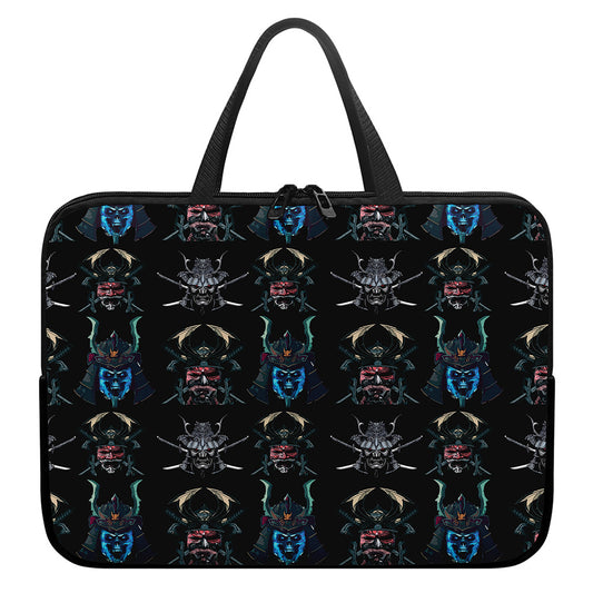 Ghost Samurai Mask Pattern Print Laptop Sleeve With Handle