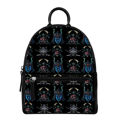 Ghost Samurai Mask Pattern Print Leather Backpack