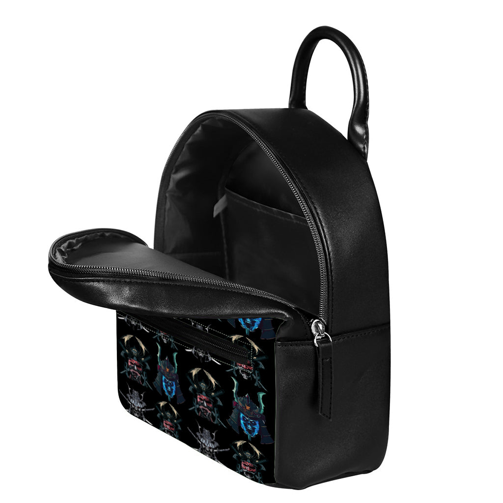 Ghost Samurai Mask Pattern Print Leather Backpack