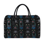 Ghost Samurai Mask Pattern Print Leather Duffle Bag