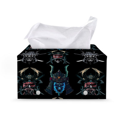 Ghost Samurai Mask Pattern Print Leather Tissue Box Cover