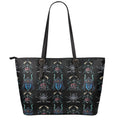 Ghost Samurai Mask Pattern Print Leather Tote Bag With Zipper