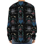 Ghost Samurai Mask Pattern Print Long Sleeve Baseball Jersey