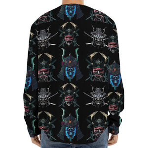 Ghost Samurai Mask Pattern Print Long Sleeve Baseball Jersey