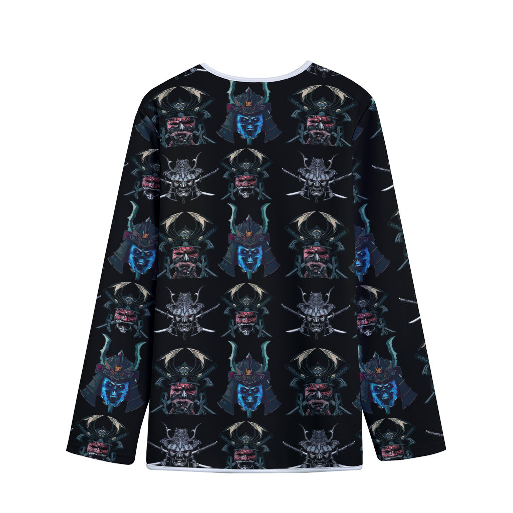 Ghost Samurai Mask Pattern Print Long Sleeve Short Coat