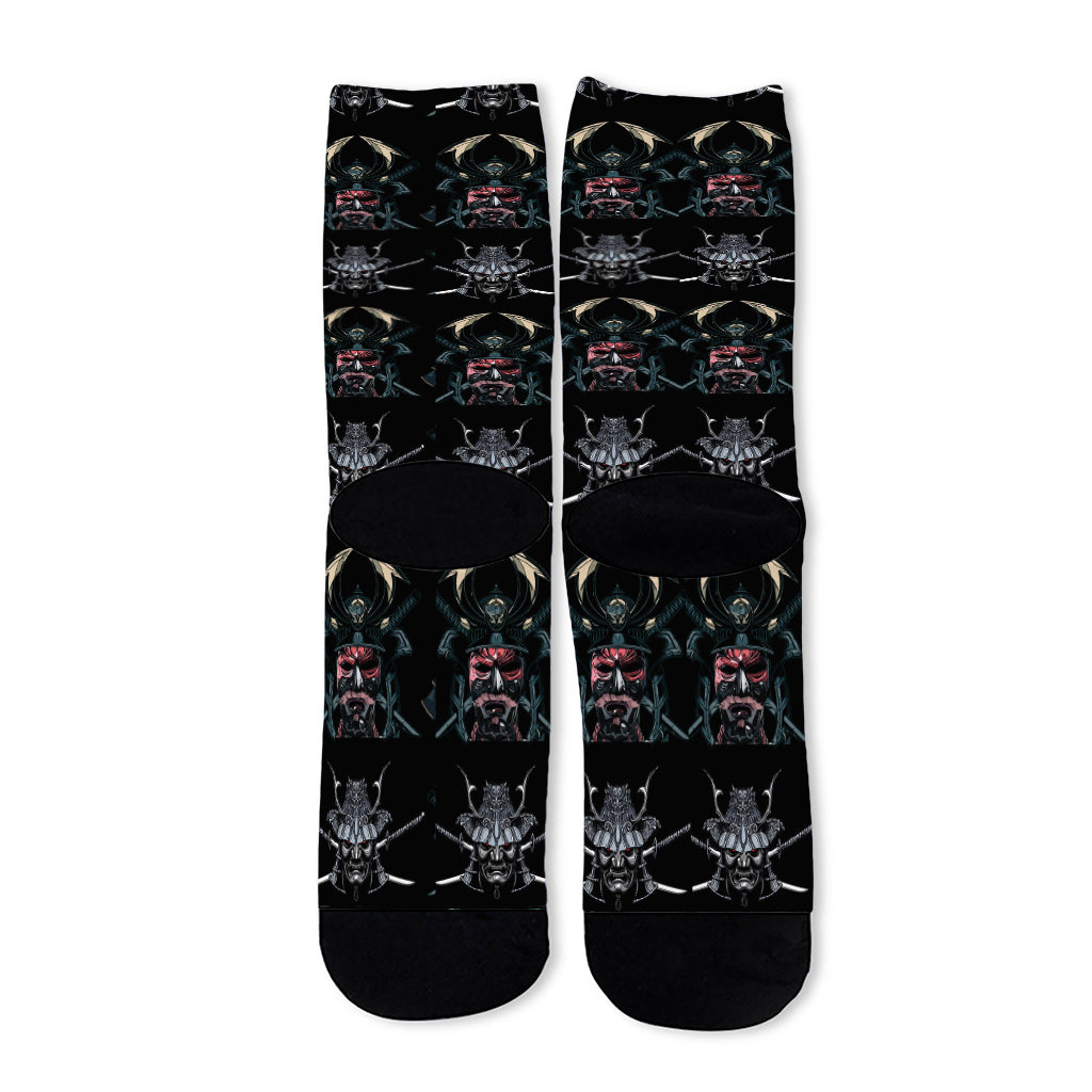 Ghost Samurai Mask Pattern Print Long Socks
