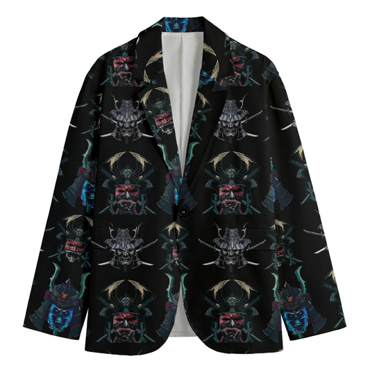 Ghost Samurai Mask Pattern Print Men's Blazer