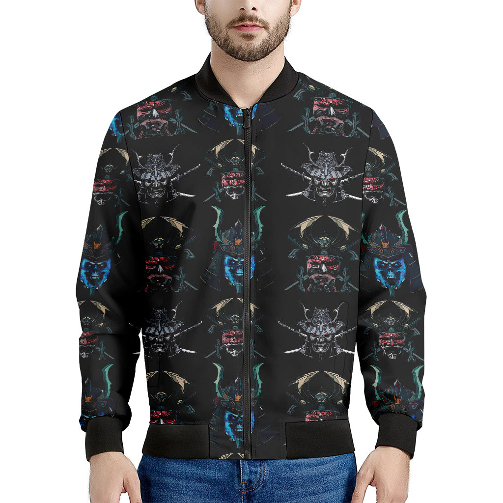 Ghost Samurai Mask Pattern Print Men's Bomber Jacket