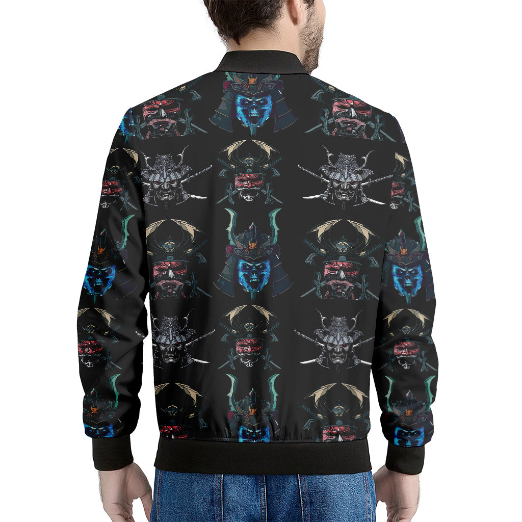 Ghost Samurai Mask Pattern Print Men's Bomber Jacket