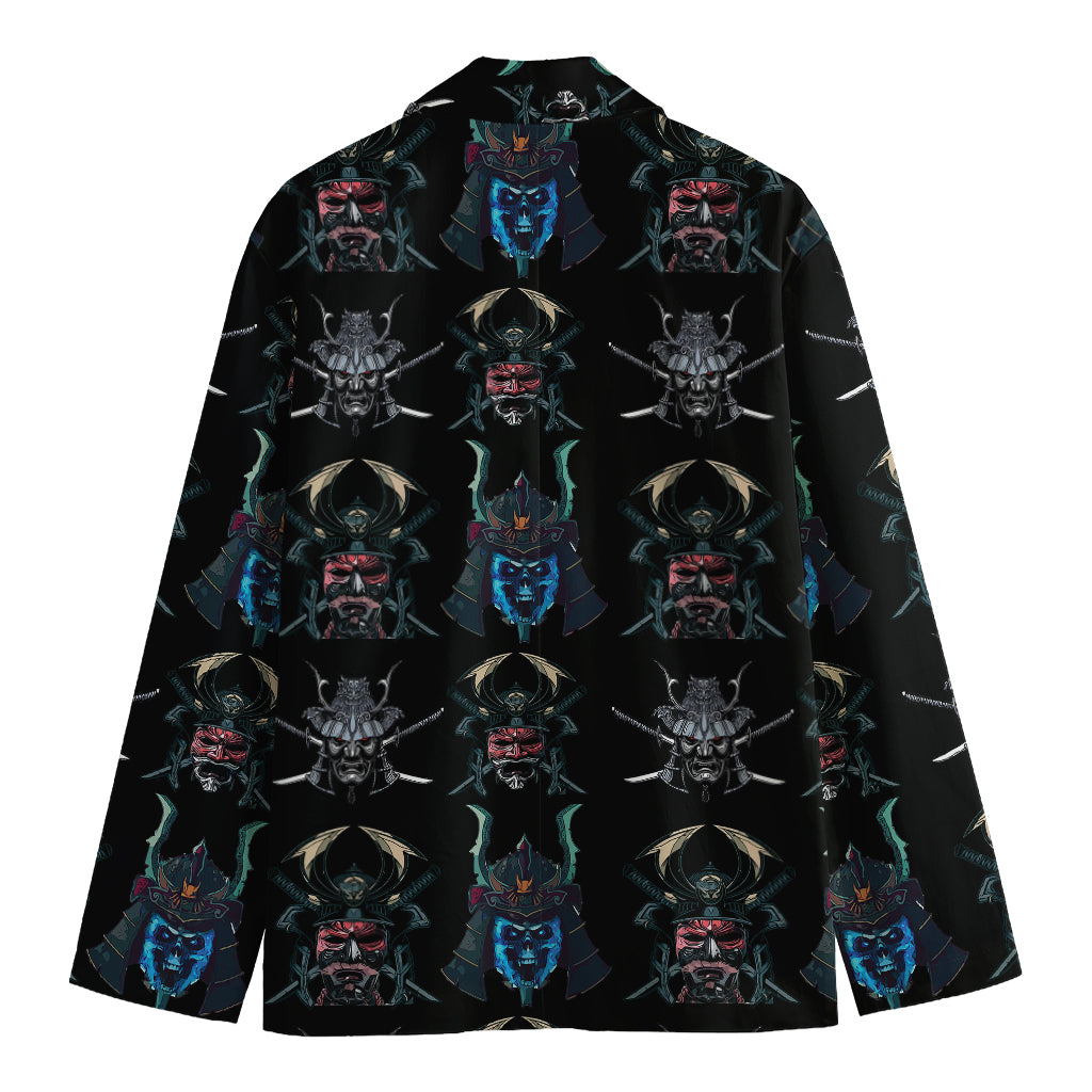 Ghost Samurai Mask Pattern Print Men's Cotton Blazer