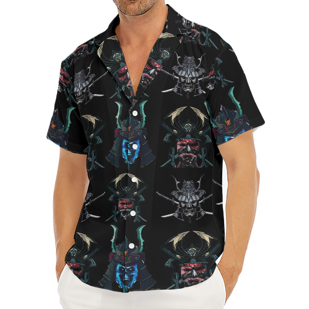 Ghost Samurai Mask Pattern Print Men's Deep V-Neck Shirt