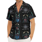 Ghost Samurai Mask Pattern Print Men's Deep V-Neck Shirt