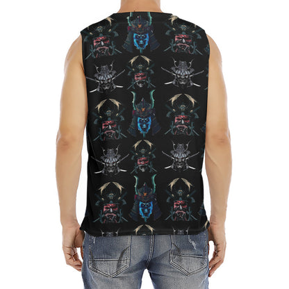 Ghost Samurai Mask Pattern Print Men's Fitness Tank Top