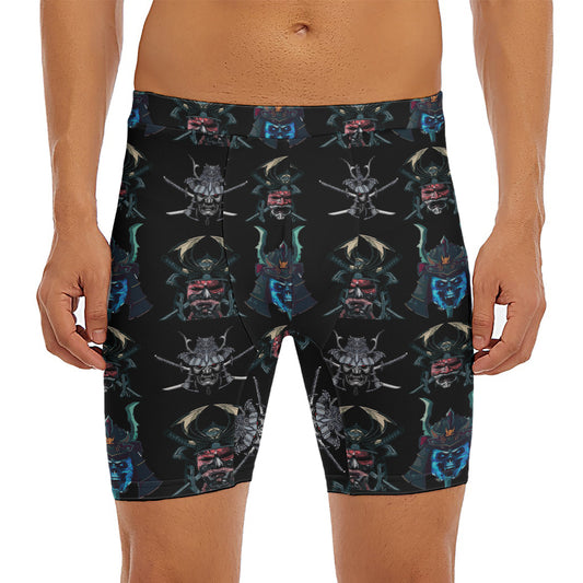 Ghost Samurai Mask Pattern Print Men's Long Boxer Briefs