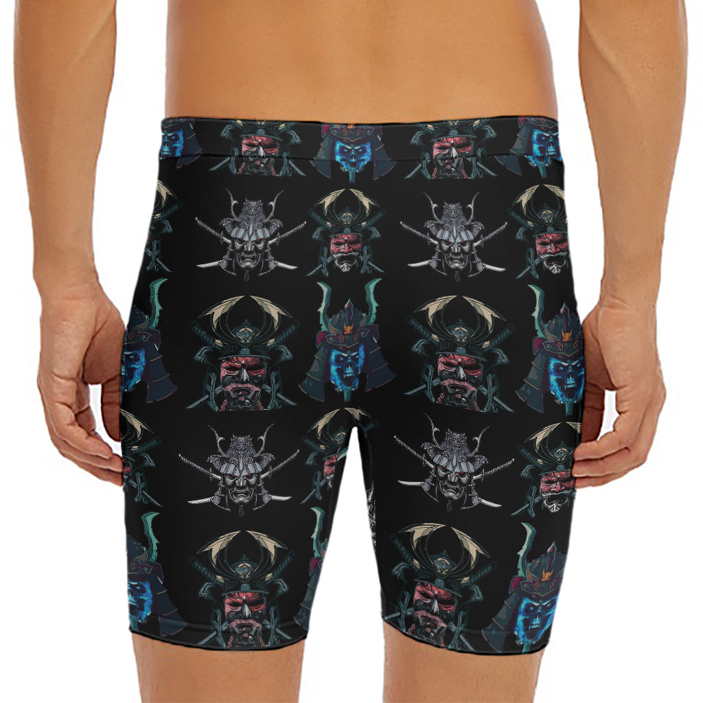 Ghost Samurai Mask Pattern Print Men's Long Boxer Briefs