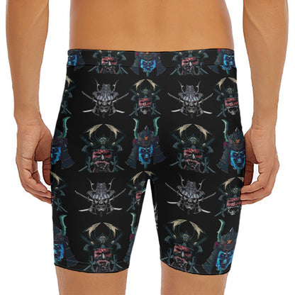 Ghost Samurai Mask Pattern Print Men's Long Boxer Briefs