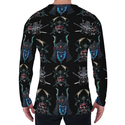 Ghost Samurai Mask Pattern Print Men's Long Sleeve T-Shirt