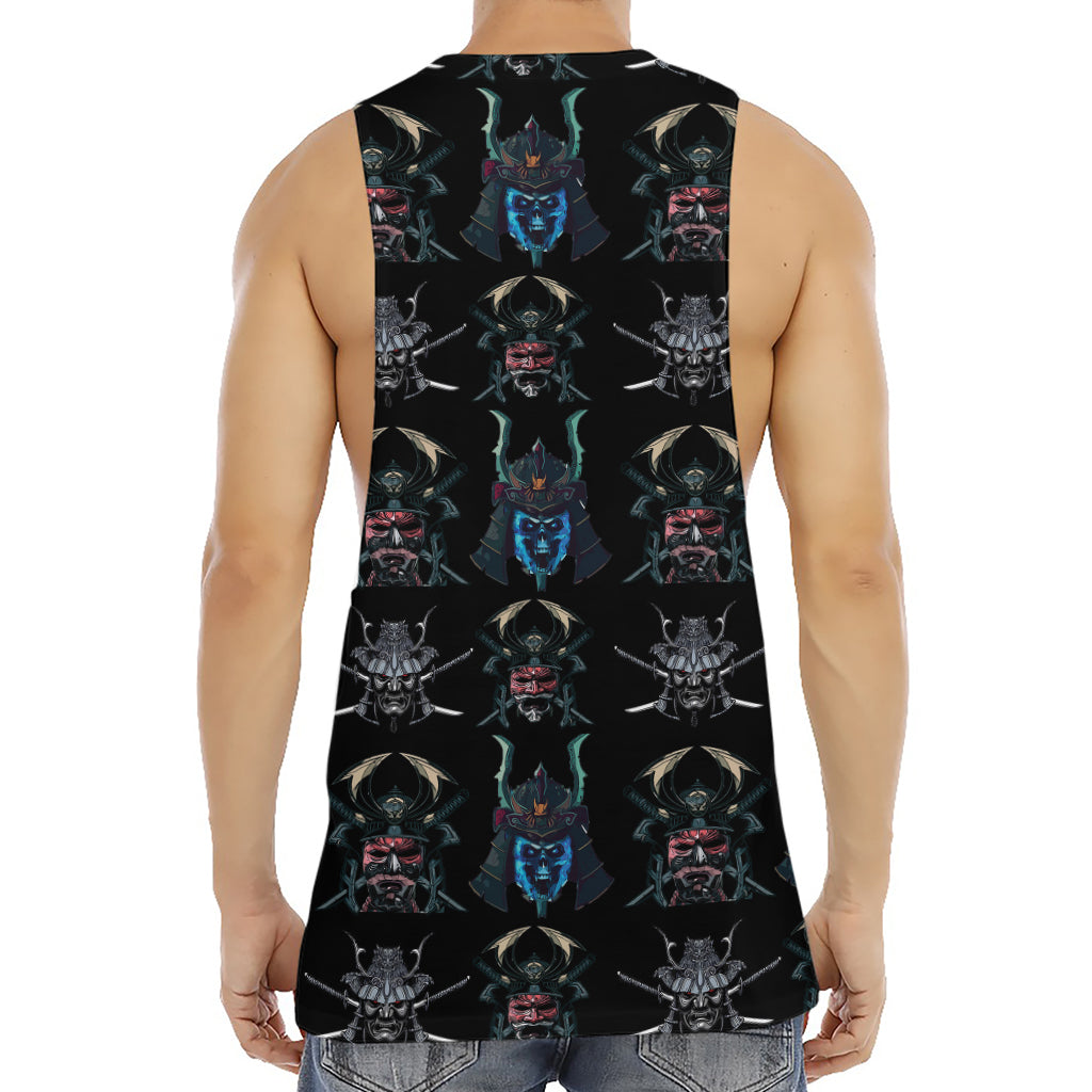 Ghost Samurai Mask Pattern Print Men's Muscle Tank Top